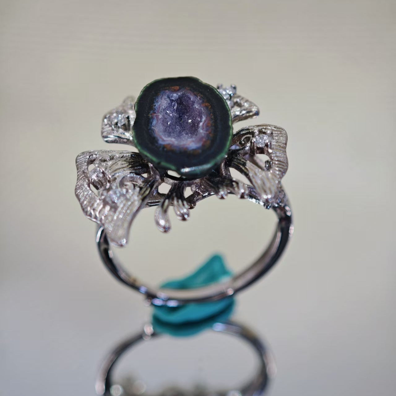 Butterfly Geode Agate Druzy Ring – 925 Sterling Silver, Handcrafted, Unique Gemstone Jewelry By LANYI